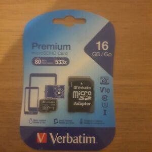 Verbatim Micro SD Premium Class 10 Memory Card 16GB New - Free Postage