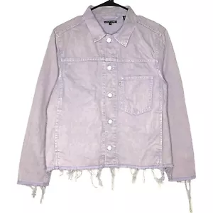Levi's Line 8 Trucker Jacket Unisex Small Purple Acid Wash Oversized Raw Hem - Picture 1 of 24