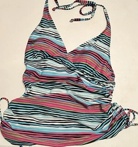 Croft & Barrow Tankini Bathing Suit Top Striped Women’s Sz 10 Built In Bra Lined - Picture 1 of 6