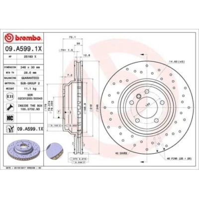 2x Disco de freno BREMBO 09.A599.1X adecuado para BMW - Imagen 1 de 2