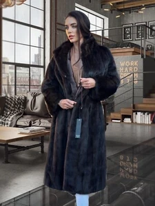 Genuine Real Mink Fur coat jacket 1109965 size XL New DARK BROWN women - Picture 1 of 21