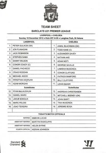 Football Programme/Teamsheet>LIVERPOOL UNDER-21 v CHELSEA UNDER-21 Dec 2012 - Picture 1 of 1