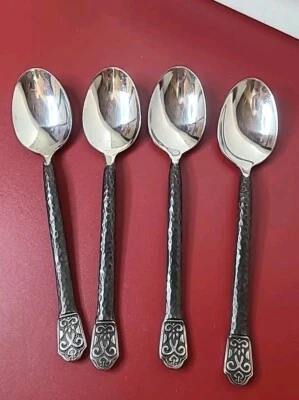 4 Gourmet Settings GS AVALON BARCELONA 18/10 Stainless hammered OVAL SOUP SPOON  - Imagem 1 de 4