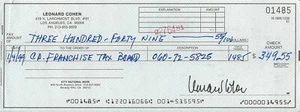 Leonard Cohen composer REAL hand SIGNED Full Size Personal Check #4 JSA COA - Picture 1 of 3