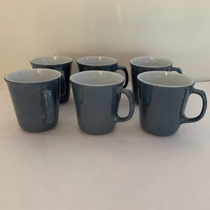 Set of 6 Pyrex Slate Blue 8oz D-Handled Coffee Mugs VTG 1970s Milk Glass Cups - Picture 1 of 6