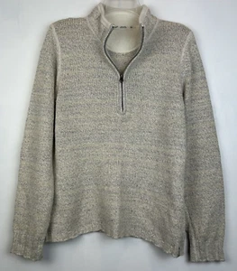 Woolrich Sweater Womens M Quarter Zip Mock Neck Wool Blend Ivory Minimalist - Picture 1 of 9