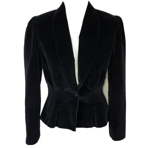 Blazer femenino vintage años 70 negro plisado cintura un botón hombro reunido 7 - Imagen 1 de 7