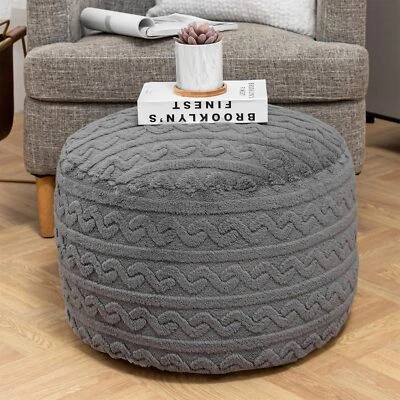 BEAWELKOMJO Round Foam Filled Pouf Ottoman 20x12 In Plush Fiber Ottoman Foot Rest Foot Stool