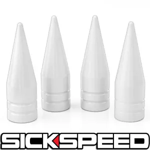 4 WHITE LONG SPIKED VALVE STEM CAPS W METAL THREAD KIT/SET RIMS/WHEELS Q1 - Bild 1 von 1