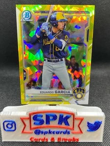 2021 Bowman Draft SAPPHIRE EDUARDO GARCIA YELLOW REFRACTOR 75/99 BREWERS BDC-22 - Picture 1 of 1