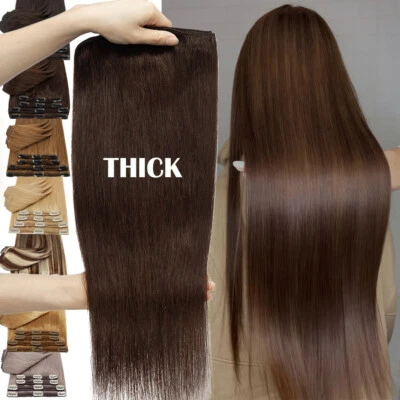 Mega Thick Clip In 100% Remy Human Hair Extensions Russian Double Weft Full Head - Image 1 of 4