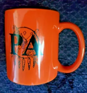 Coffee Mug P A with Dream Cather Background color Orange New - Picture 1 of 2