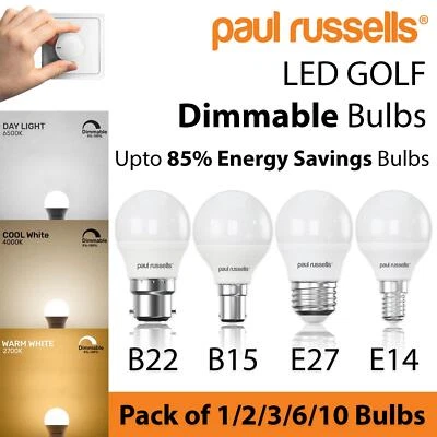 LED Dimmable GOLF Bulbs 5.5W=40w Equivalent Warm Cool Day Light B22 B15 E27 E14 - Image 1 of 4