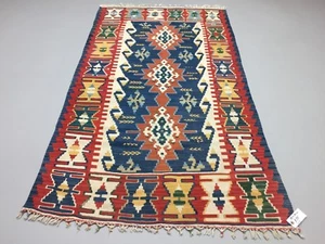 Alfombra Kilim turca hecha a mano en mal estado vintage lana casa de campo Kelim 190x116 cm - Imagen 1 de 12