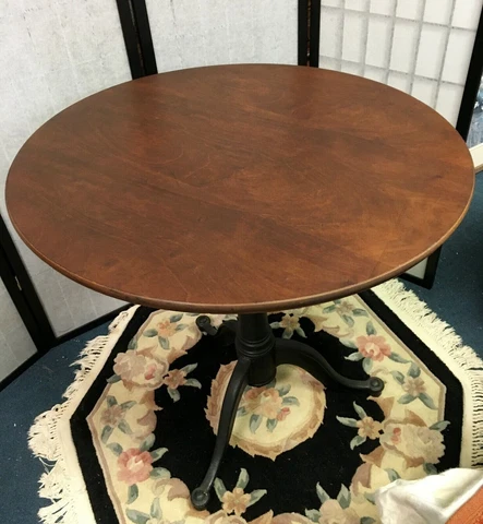 ANTIQUE WALNUT TILT TOP TEA OR WINE TABLE 30" CAST IRON BASE LOCAL PICKUP NC Cover