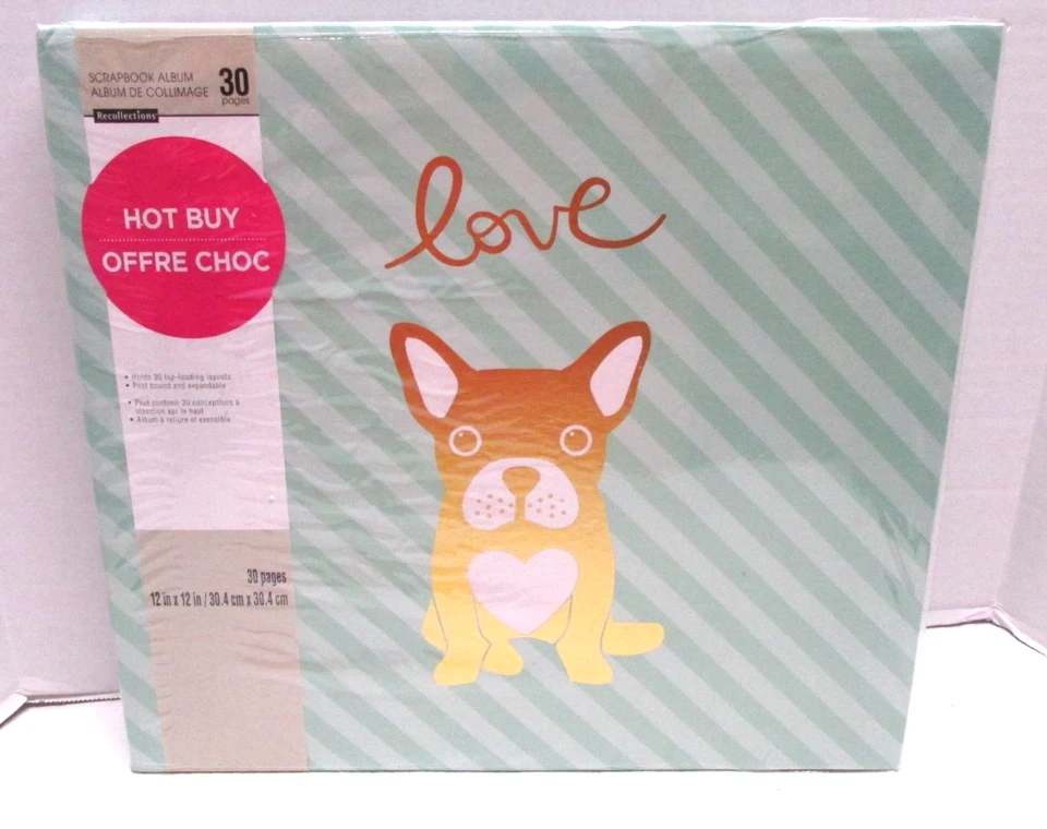 NUEVO Álbum de recortes de recuerdos 12"x12" DORADO PERRO rayas verdes 30 páginas con papel Foto 1 de 4