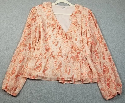 Top envolvente bar III para mujer extra grande XL naranja blanco floral corte bajo cuello en V primavera Foto 1 de 4