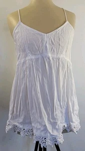 White Gauze Forever 21 Babydoll Cami Tank Blouse Boho Sz Medium 34 In Bust - Picture 1 of 12