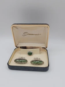 Sterling Silver Unique Jade Stone Cuff Links. Z7 - Picture 1 of 2
