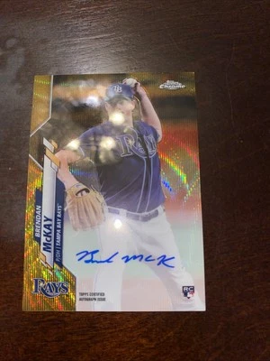 2020 Topps Chrome Brendan McKay RA-BM RC Gold Wave Refractor Auto /50 Rays - Image 1 of 3