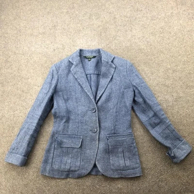 Lauren Ralph Lauren Blazer Womens 0 Blue Linen Two Button Tailored Jacket - Image 1 of 4