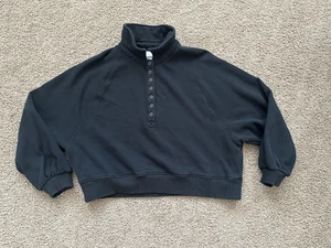 AERIE Damen SWEATSHIRT schwarz Gr. Large cropped 1/4 Druckknopf Langarm - Bild 1 von 4