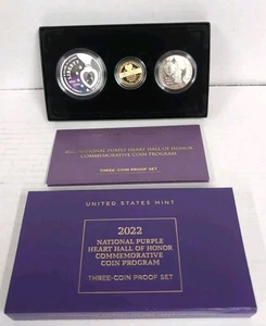 2022 National Purple Heart Honor 3 Coin GOLD & SILVER Proof Set OGP/COA PH1 - Picture 1 of 6