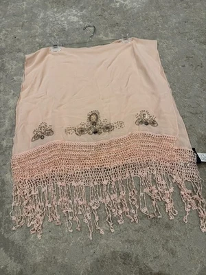 Lenço Sue Wong seda vestido xale rosa claro rosa transparente miçangas lantejoulas grande 24 - Imagem 1 de 4