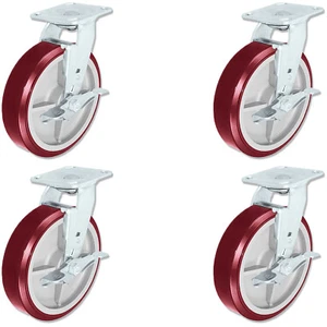 CASTERHQ - 8" x 2" Schwerlast Polyurethan Lenkrollen mit Bremse - 4er Set - Bild 1 von 3
