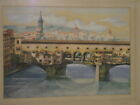 Ponte Vecchio Florencja Włochy Obraz akwarelowy oprawiony podpisany przez E B Hyde 