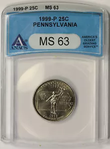 1999-P Pennsylvania State Quarter 25C MS 63 ANACS - Picture 1 of 4