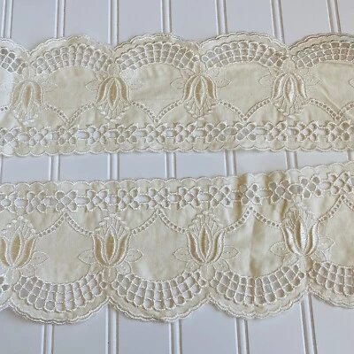 Ivory Floral Embroidered Cotton Trim/Sewing/Belt/Crafts/CI01/4.5" Wide - Image 1 of 4