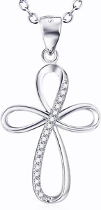 Infinity Cross Necklace 925 Sterling Silver First Communion Gifts for Girls Her