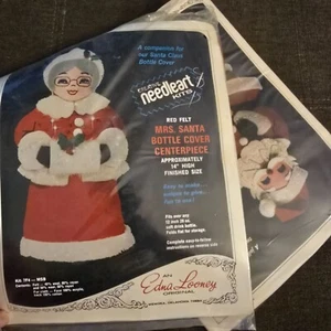 Edna Looney Santa Claus & Mrs Claus Felt Bottle Cover Kits Collectible RARE - Picture 1 of 7