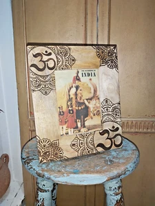 LARGE INDIAN HANDMADE MANGO WOOD PHOTO FRAME - MANDALA - Picture 1 of 12