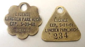 1960 & 1961  LINCOLN PARK MICHIGAN Dog License Brass Tags:  Detroit Area - Picture 1 of 1