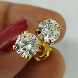 6 mm Round Cut D VVS1 Moissanite Screw Back Stud Earrings 14K Yellow Gold Plated - Picture 1 of 12