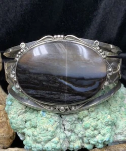 HUGE, 1940’s Fred Harrvey Era Sterling Silver & Petrified Wood Bracelet, 64.2g - Picture 1 of 14