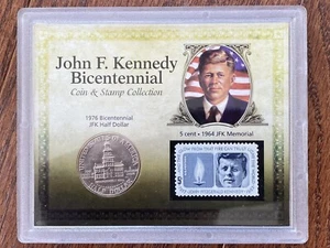 1976 JOHN F KENNEDY BICENTENNIAL HALF DOLLAR COIN AND STAMP COLLECTION - Picture 1 of 2