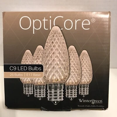 OptiCore White LED Faceted Christmas Light Bulbs 25 Bulbs C9 Base 72-639 ~ Read - Image 1 of 4