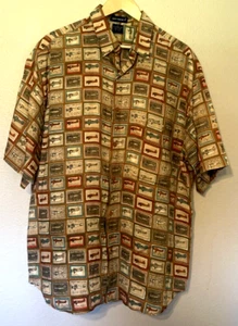 Vintage Silk Society Men's Buttoned Linen Short Sleeve Shirt Airplane Design L - Picture 1 of 5