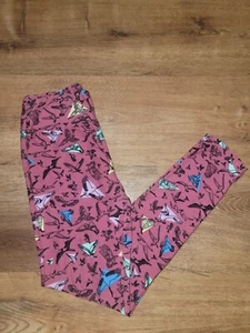 Woman's LuLaRoe Leggings OS Birds, Black with Blue and Pink Birds, #758 - Picture 1 of 3