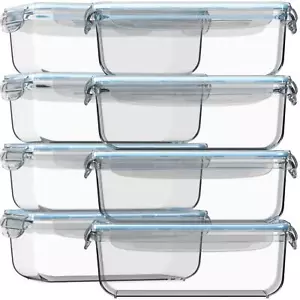 Glass Food Storage Containers With Lids 30 Oz 16 Pc set Of 8 Airtight Large Re - Picture 1 of 9