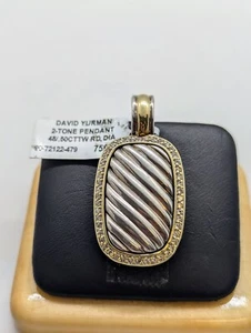 David Yurman Sterling Silver 18 Karat Diamond Bezel Two Tone Pendan - Picture 1 of 8