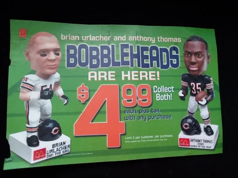Mcdonald's 2001 Chicago bears bobbleheads  advertising promo, Very Rare!!! Cover