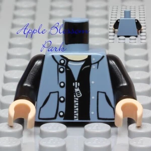 NEW Lego Boy Minifig TORSO Sand Blue Black Zipper Jacket Pocket Vest Flesh Hands - Picture 1 of 3