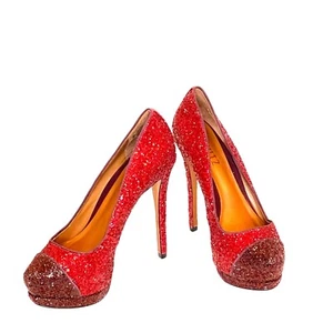 Schutz Stilletos Platform High Heels Glitter Pumps Luxury Red Shoes 5B - Picture 1 of 11