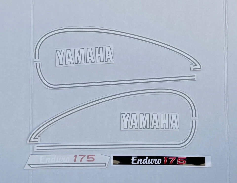 Yamaha DT175 1974 juego de calcomanías de tanque de combustible de enduro, especificaciones OEM, estilo como nuevo Foto 1 de 1