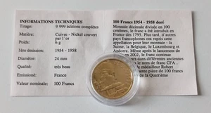 FRANCE - Monnaie 100 Francs COCHET  1954B dorée à l'Or fin 24 Carats - Picture 1 of 5