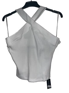 New Size Medium White Halter Top By Dunnes Ribbed - Picture 1 of 4